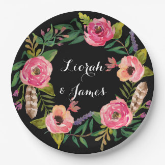 Sweet romantic watercolor flower paper plate