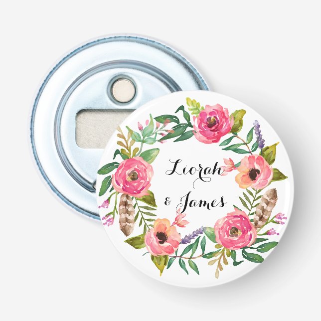 Sweet romantic watercolor flowers bottle opener (Front)