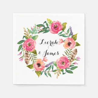 Sweet romantic watercolor flowers napkin