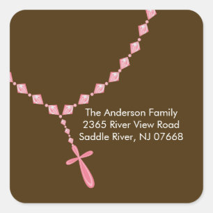 Sweet Rosary Beads Address Sticker Baptism