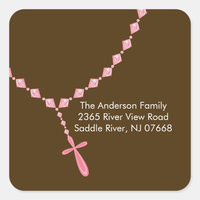 Sweet Rosary Beads Address Sticker Baptism (Front)