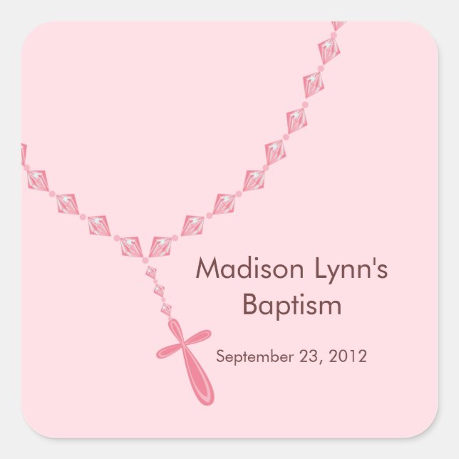Sweet Rosary Beads Baptism Favour Seal Pink (Front)