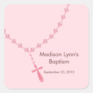 Sweet Rosary Beads Baptism Favour Seal Pink