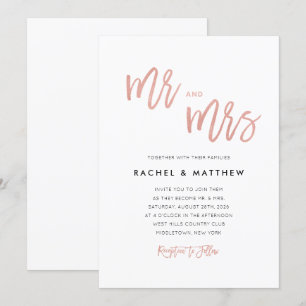 Sweet Rose Gold Fairytale Mr & Mrs Wedding Invite