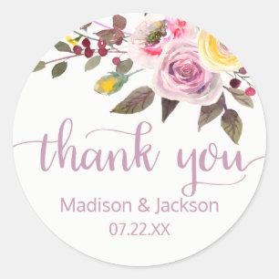 Sweet Rose Watercolor Floral Wedding Favour Classic Round Sticker