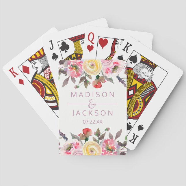 Sweet Rose Watercolor Floral Wedding Favour Playing Cards (Back)