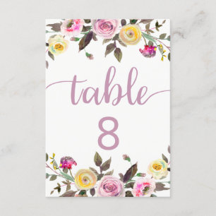 Sweet Rose Watercolor Floral Wedding Table Numbers