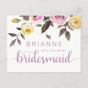 Sweet Rose Watercolor Will You Be My Bridesmaid Invitation
