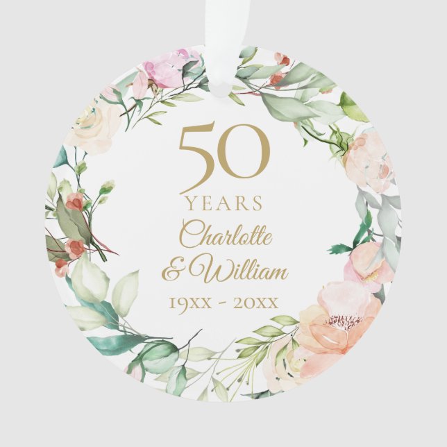 Sweet Roses Garland 50th Anniversary Photo Ornament (Front)