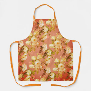Sweet Roses on Orange Background Apron