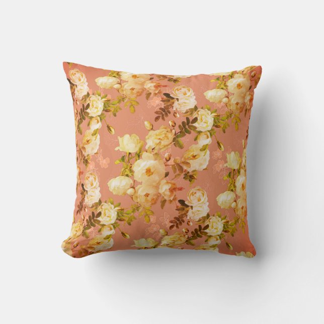 Sweet Roses on Orange Background Cushion (Front)