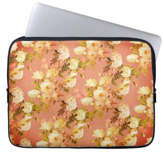 Sweet Roses on Orange Background Laptop Sleeve