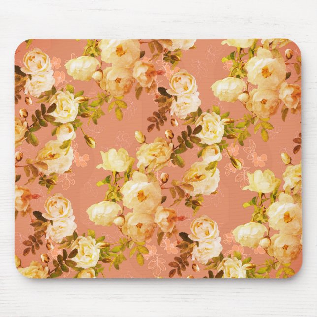 Sweet Roses on Orange Background Mouse Mat (Front)