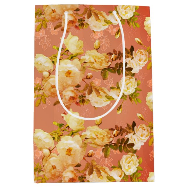 Sweet Roses on Red  Medium Gift Bag (Front)