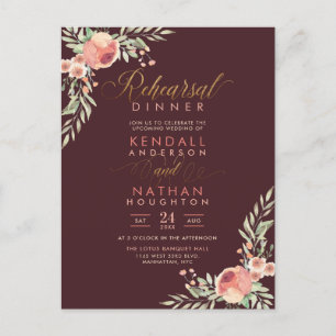 Sweet Roses Watercolor Floral Rehearsal Dinner Invitation Postcard