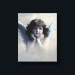 Sweet Rosy Cheeked Vintage Angel in Clouds Canvas Print<br><div class="desc">Beautiful vintage design of a sweet angel with soft white wings and rosy cheeks,  holding her face in her hands. Looking peaceful and kind. The background is filled with soft ethereal clouds.</div>
