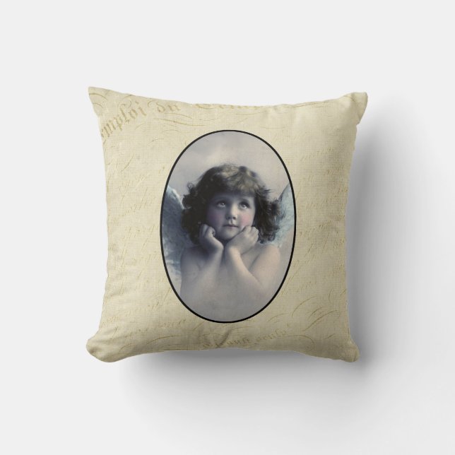 Sweet Rosy Cheeked Vintage Angel in Clouds Cushion (Front)
