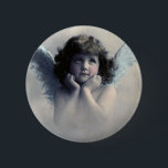 Sweet Rosy Cheeked Vintage Angel in the  Clouds 6 Cm Round Badge<br><div class="desc">Beautiful vintage design of a sweet angel with soft white wings and rosy cheeks,  holding her face in her hands. Looking peaceful and kind. The background is filled with soft ethereal clouds.</div>
