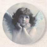 Sweet Rosy Cheeked Vintage Angel in the Clouds Coaster<br><div class="desc">Beautiful vintage design of a sweet angel with soft white wings and rosy cheeks,  holding her face in her hands. Looking peaceful and kind. The background is filled with soft ethereal clouds.</div>