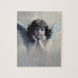 Sweet Rosy Cheeked Vintage Angel in the Clouds Jigsaw Puzzle<br><div class="desc">Beautiful vintage design of a sweet angel with soft white wings and rosy cheeks,  holding her face in her hands. Looking peaceful and kind. The background is filled with soft ethereal clouds.</div>