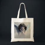 Sweet Rosy Cheeked Vintage Angel in the Clouds Tote Bag<br><div class="desc">Beautiful vintage design of a sweet angel with soft white wings and rosy cheeks,  holding her face in her hands. Looking peaceful and kind. The background is filled with soft ethereal clouds.</div>