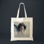 Sweet Rosy Cheeked Vintage Angel in the Clouds Tote Bag<br><div class="desc">Beautiful vintage design of a sweet angel with soft white wings and rosy cheeks,  holding her face in her hands. Looking peaceful and kind. The background is filled with soft ethereal clouds.</div>