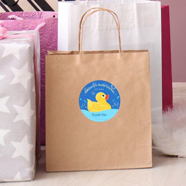 Sweet Rubber Ducky Bubbles Baby Shower Thank You Classic Round Sticker (Creator Uploaded)