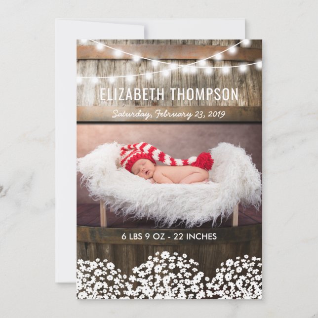 Sweet Rustic Country Baby Birth Announcement (Front)