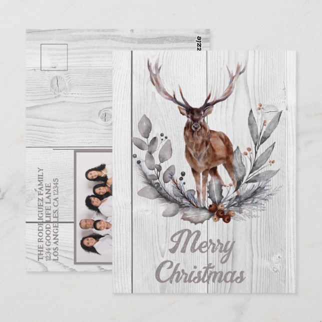 Sweet Rustic Deer Merry Christmas Postcard (Front/Back)