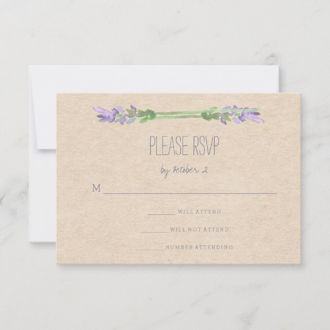 Sweet Rustic Purple Lavender on Kraft Look RSVP (Front)
