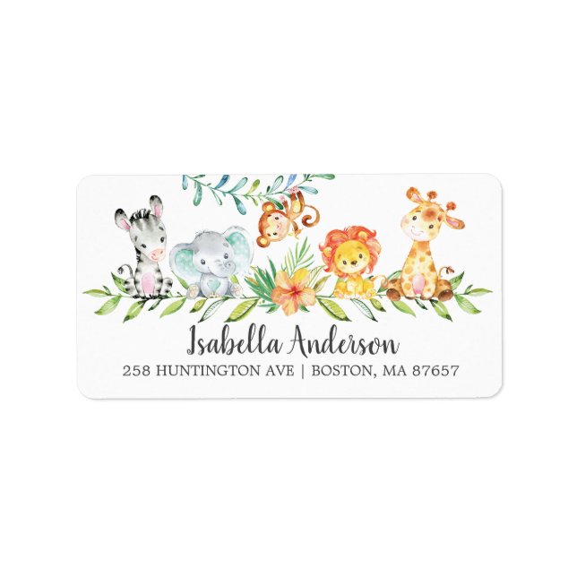 Sweet Safari Animals Baby Shower Address Label (Front)