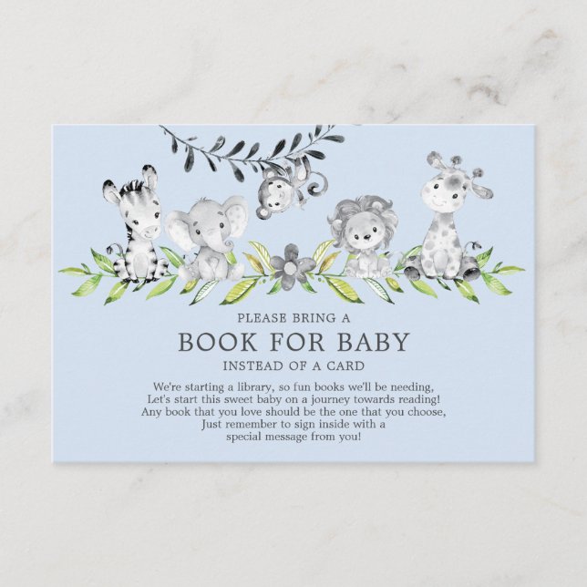 Sweet Safari Animals Baby Shower Book for Baby Enclosure Card (Front)
