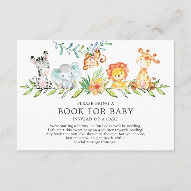 Sweet Safari Animals Baby Shower Book for Baby Enclosure Card (Front)