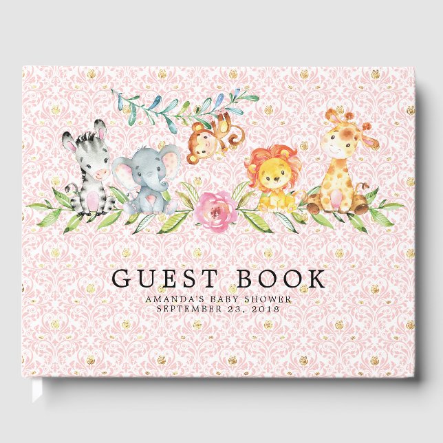 Sweet Safari Animals Baby Shower Guest Book (Front)