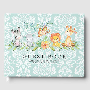Sweet Safari Animals Baby Shower Guest Book
