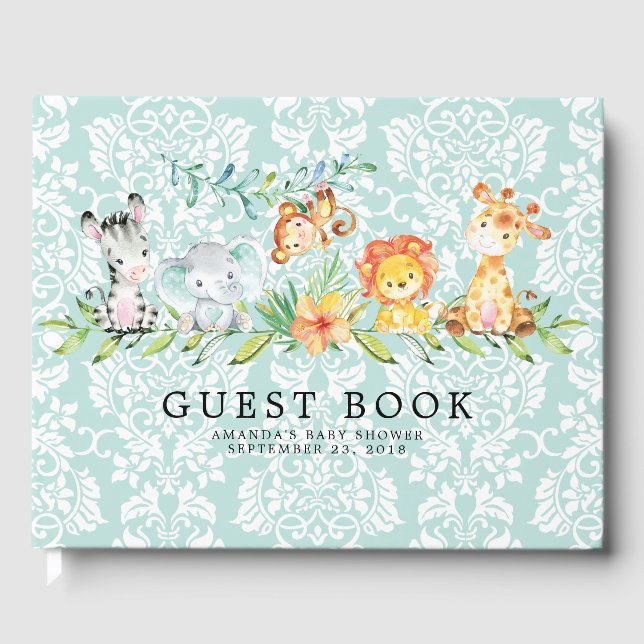 Sweet Safari Animals Baby Shower Guest Book (Front)
