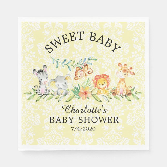 Sweet Safari Animals Baby Shower Paper Napkins (Front)