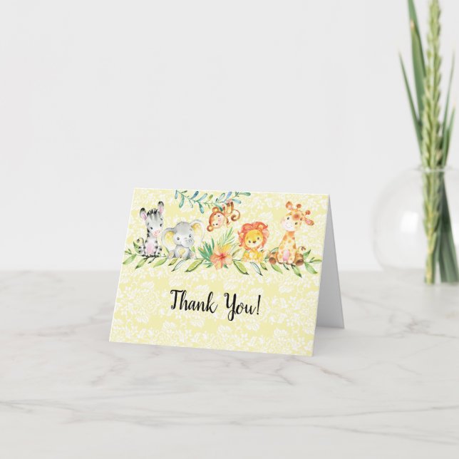 Sweet Safari Animals Baby Shower Thank You Note (Front)