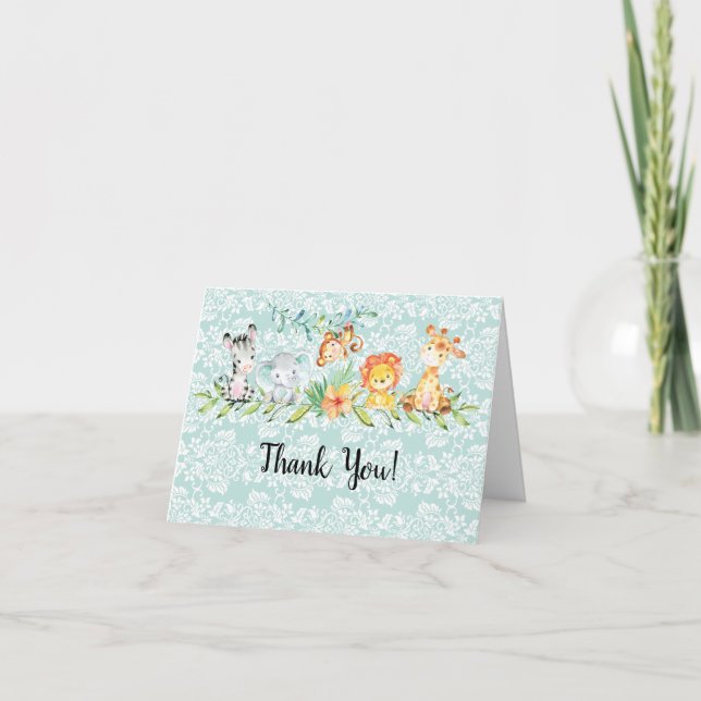 Sweet Safari Animals Baby Shower Thank You Note (Front)