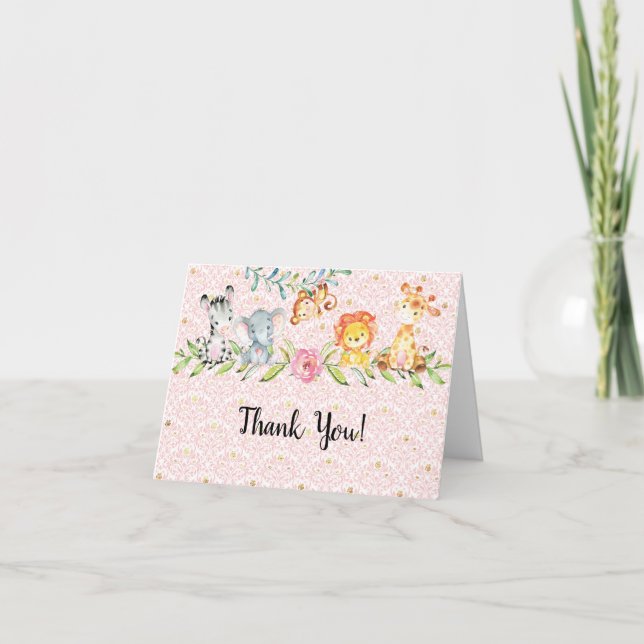 Sweet Safari Animals Baby Shower Thank You Note Card (Front)