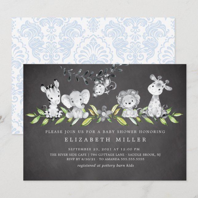 Sweet Safari Animals Boy Baby Shower Invitation (Front/Back)
