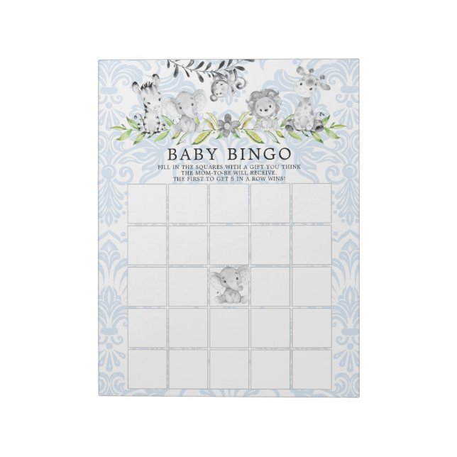 Sweet Safari Animals Boys Baby Shower Bingo Game Notepad (Rotated)