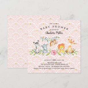 Sweet Safari Animals Girls Baby Shower Invitation