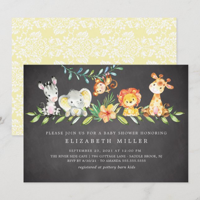 Sweet Safari Animals Neutral Baby Shower Invitatio Invitation (Front/Back)