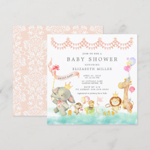 Sweet Safari Animals Parade Baby Shower Invitation