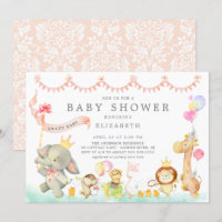 Sweet Safari Animals Parade Baby Shower Invitation