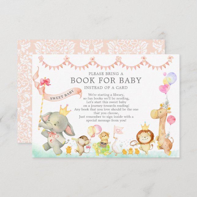 Sweet Safari Animals Parade Shower Book for Baby Enclosure Card (Front/Back)