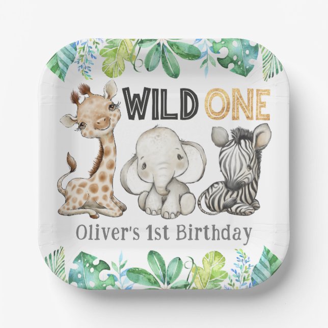 Sweet Safari Animals Wild One Birthday Paper Plate (Front)