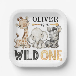 Sweet Safari Animals Wild One Birthday Paper Plate