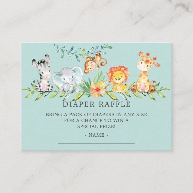 Sweet Safari Baby Shower Diaper Raffle Ticket Enclosure Card (Front)